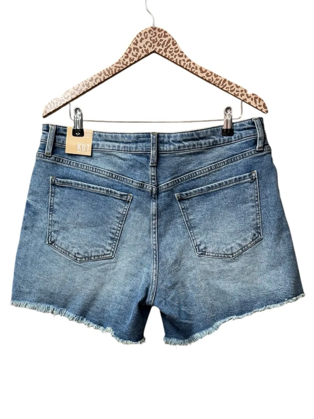 Kut From the Kloth Jane Long Shorts Cutoff Denim Jorts Raw Hem Blue 12 NEW NWT